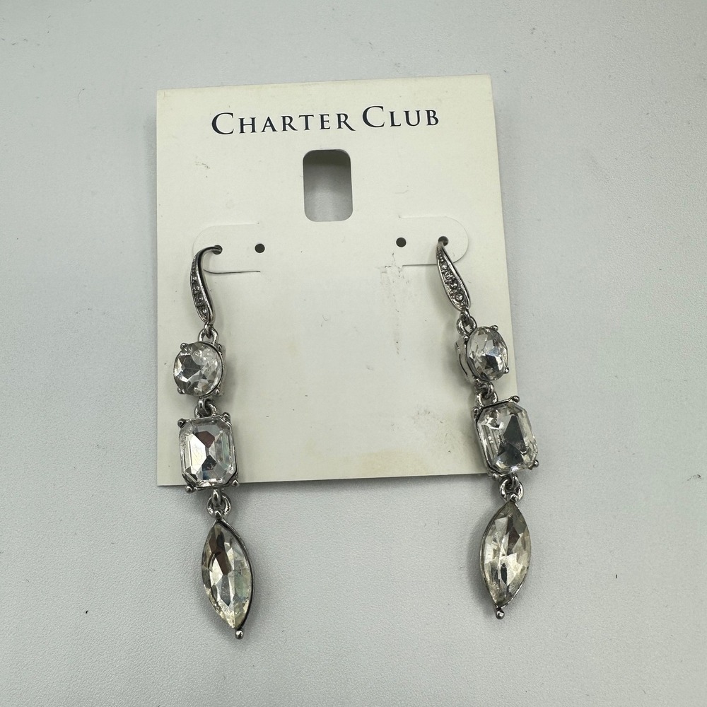 Charter Club Drop Earrings Women OS Silver Like New Crystal Multi Shape Dangle